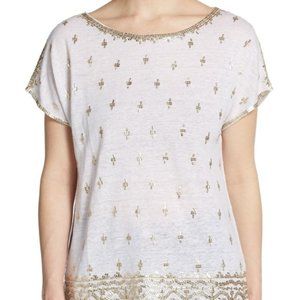 Calypso St. Barth "Caprina" Gold Embellished White Linen Top Size Small